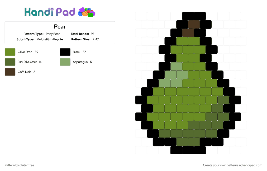 Pear - Pony Bead Pattern by glutenfree on Kandi Pad - charm, cotdfruit, food, fruit, green, pear