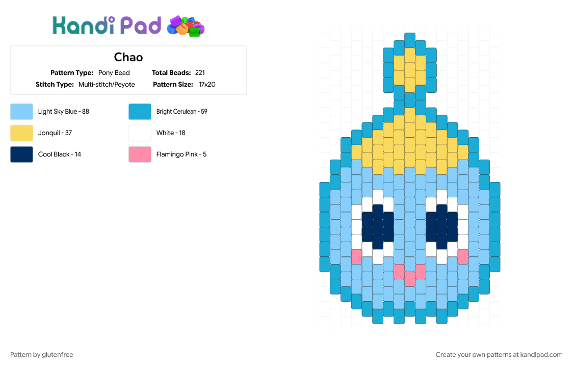 Chao - Pony Bead Pattern by glutenfree on Kandi Pad - chao, character, cute, kawaii, light blue, sonic, sonic the hedgehog