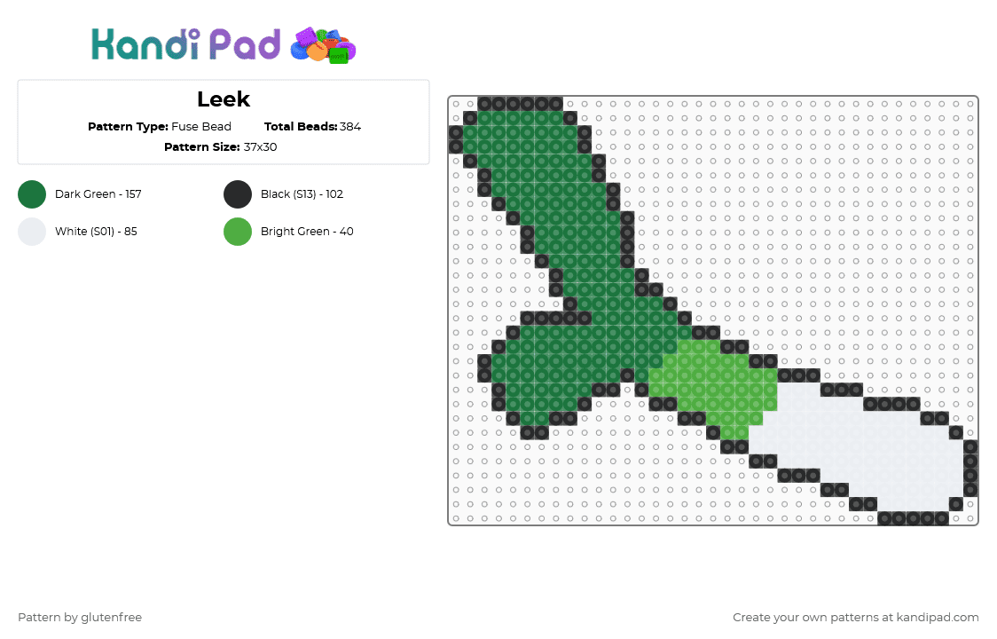 Leek - Fuse Bead Pattern by glutenfree on Kandi Pad - green,white,hatsune miku,miku,vocaloid,leek,food,anime