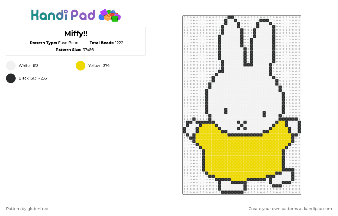 Miffy!! - Fuse Bead Pattern by glutenfree on Kandi Pad - white,yellow,miffy,bunny,rabbit,kawaii,cute,animal