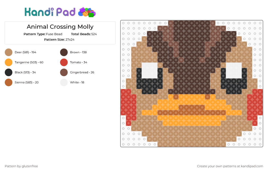 Animal Crossing Molly - Fuse Bead Pattern by glutenfree on Kandi Pad - acnh, acnl, animal crossing, brown, cute, duck, kawaii, molly, tan, video games