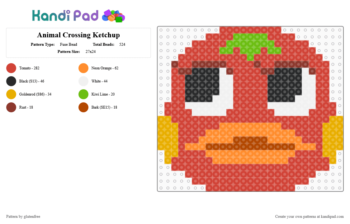 Animal Crossing Ketchup - Fuse Bead Pattern by glutenfree on Kandi Pad - acnh, acnl, animal crossing, cute, duck, kawaii, ketchup, red, video games