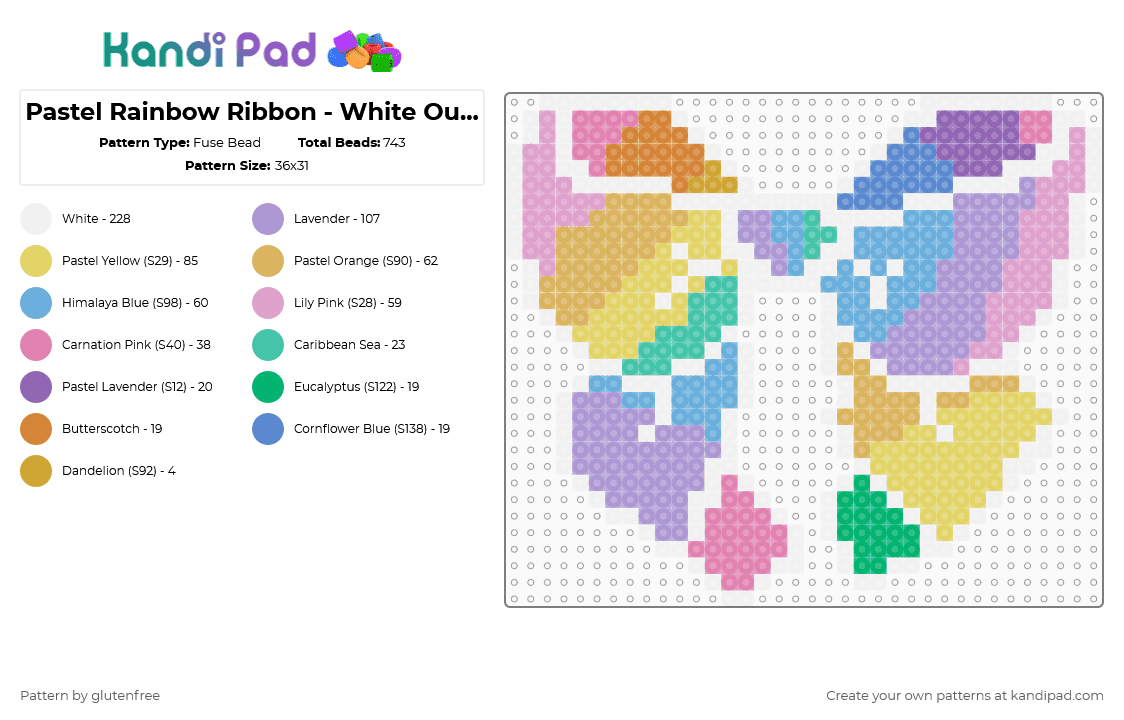 Pastel Rainbow Ribbon - White Outline - Fuse Bead Pattern by glutenfree on Kandi Pad - pink,orange,yellow,bow,ribbon,rainbow,kawaii