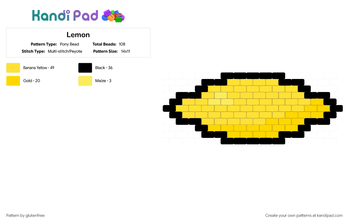 Lemon - Pony Bead Pattern by glutenfree on Kandi Pad - black, charm, citrus, cotdfruit, food, fruit, lemon, yellow