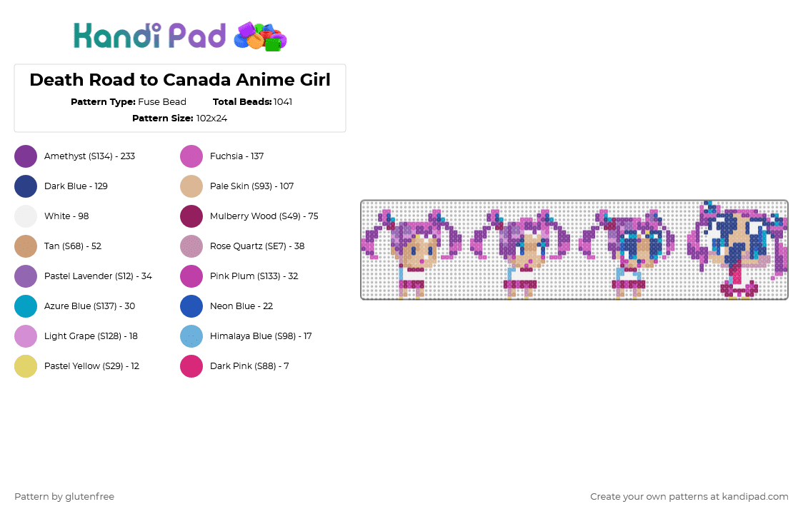 Death Road to Canada Anime Girl - Fuse Bead Pattern by glutenfree on Kandi Pad - pink,video games,death road to canada,drtc,anime girl,anime,kawaii