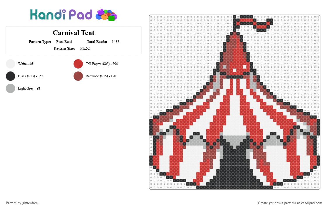 Carnival Tent - Fuse Bead Pattern by glutenfree on Kandi Pad - red,cotdthemeparks,theme park,carnival,amusement park