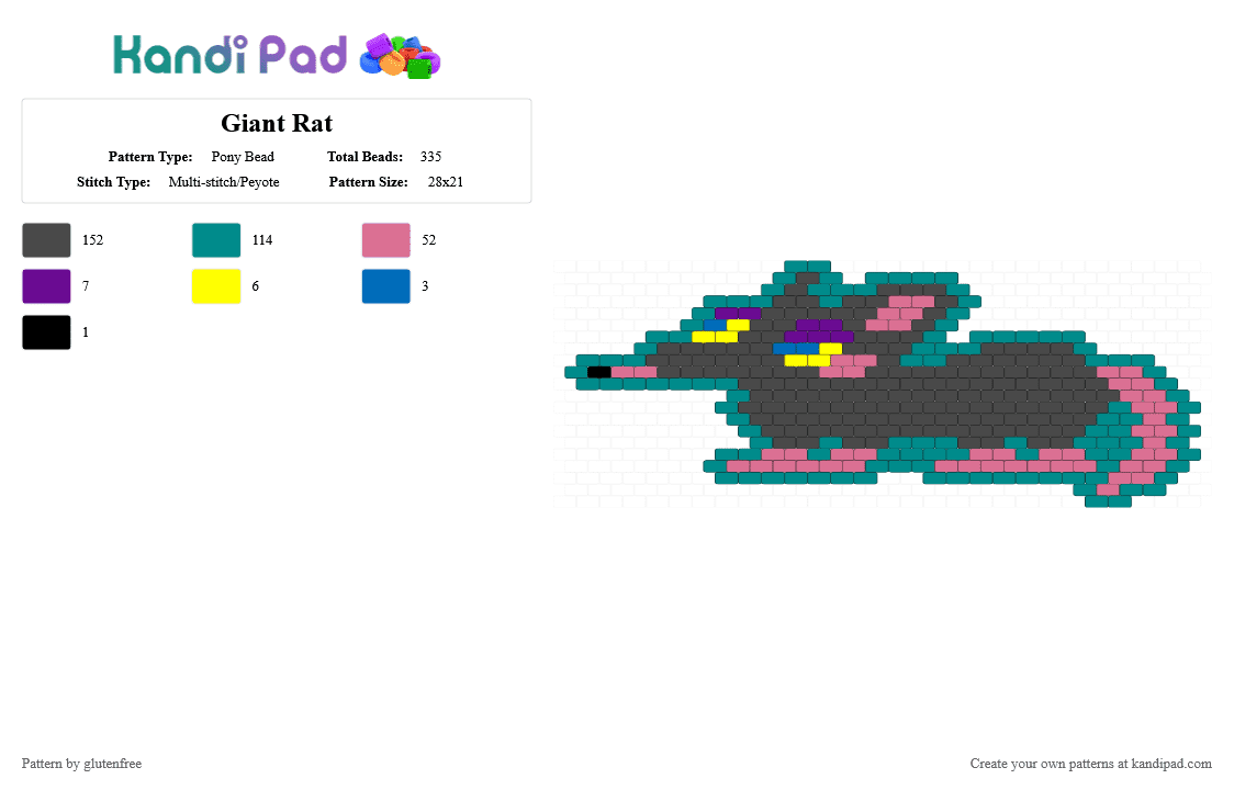 Giant Rat - Pony Bead Pattern by glutenfree on Kandi Pad - animal, brown, jerma, jerma985, pink, rat, streamer, teal