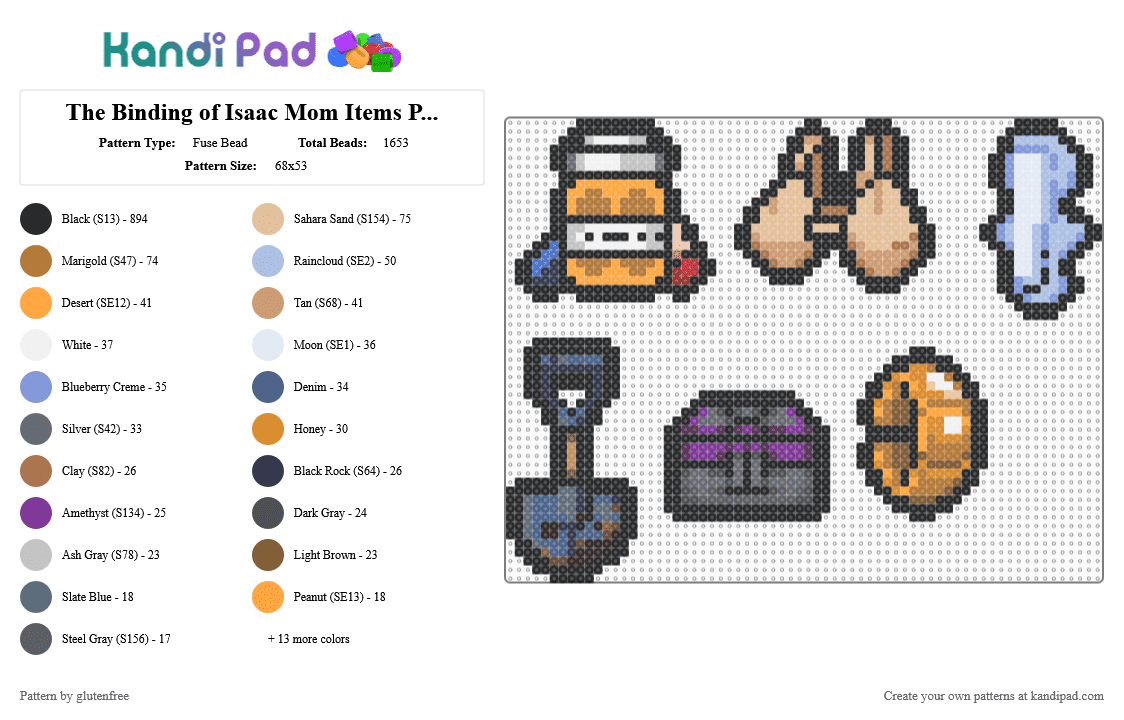 The Binding of Isaac Mom Items Part 1 - Fuse Bead Pattern by glutenfree on Kandi Pad - black,beige,tan,orange,colorful,tboi,the binding of isaac,video games