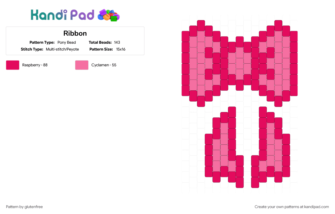 Ribbon - Pony Bead Pattern by glutenfree on Kandi Pad - bow, charm, cotdbows, pink, red, ribbon