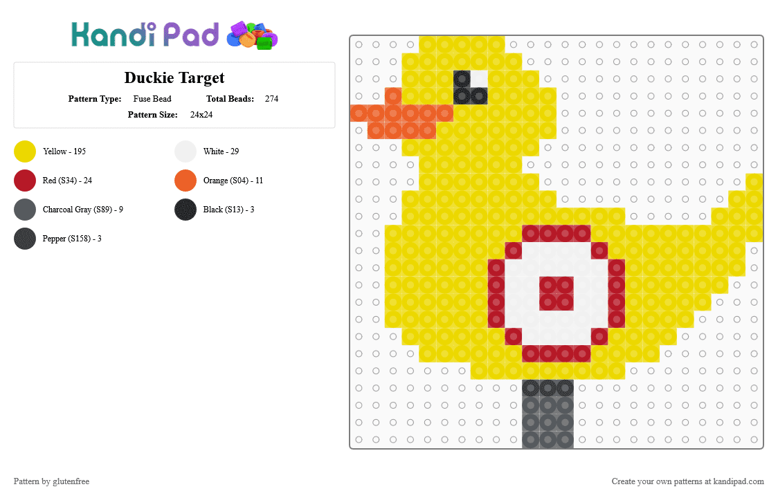 Duckie Target - Fuse Bead Pattern by glutenfree on Kandi Pad - yellow,cotdthemeparks,duck,carnival,theme park,amusement park,animal