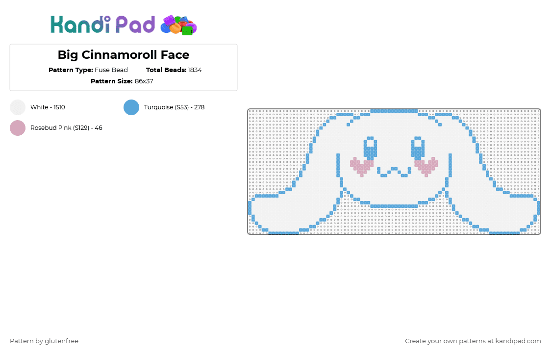Big Cinnamoroll Face - Fuse Bead Pattern by glutenfree on Kandi Pad - white,light blue,cinnamoroll,cinnamon,sanrio,kawaii,cute,animal,cartoon,anime