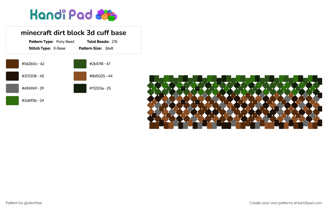 minecraft dirt block 3d cuff base - Pony Bead Pattern by glutenfree on Kandi Pad - brown, gold, tan