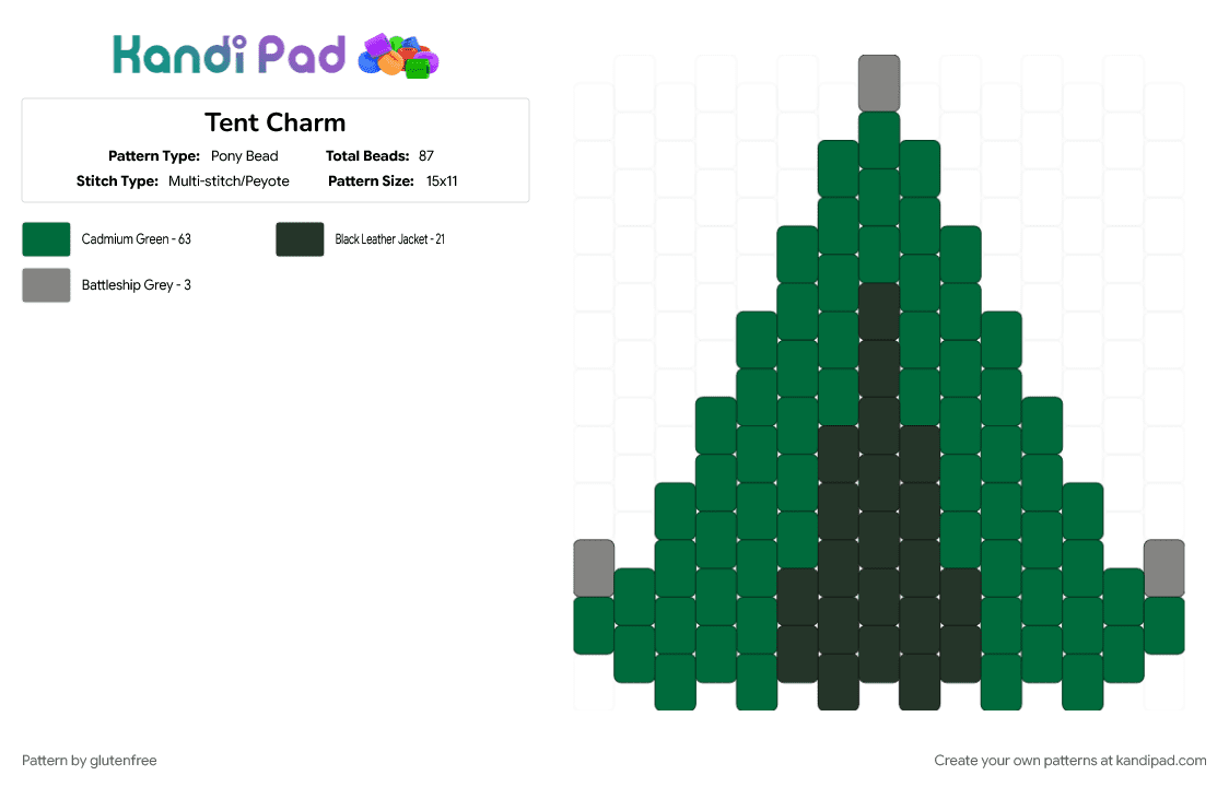 Tent Charm - Pony Bead Pattern by glutenfree on Kandi Pad - camping, charm, cotdtents, green, tent