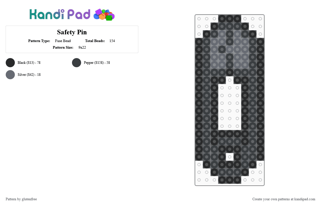 Safety Pin - Fuse Bead Pattern by glutenfree on Kandi Pad - black, cotdpins