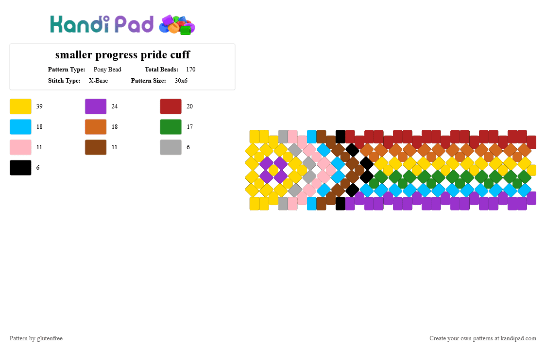 smaller progress pride cuff - Pony Bead Pattern by glutenfree on Kandi Pad - yellow,purple,red