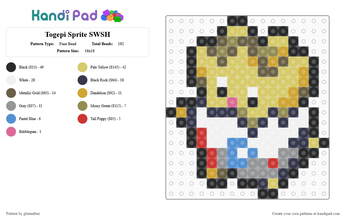 Togepi Sprite SWSH - Fuse Bead Pattern by glutenfree on Kandi Pad - tan,yellow,purple,pokemon,togepi,sword and shield,pokemon sword and shield