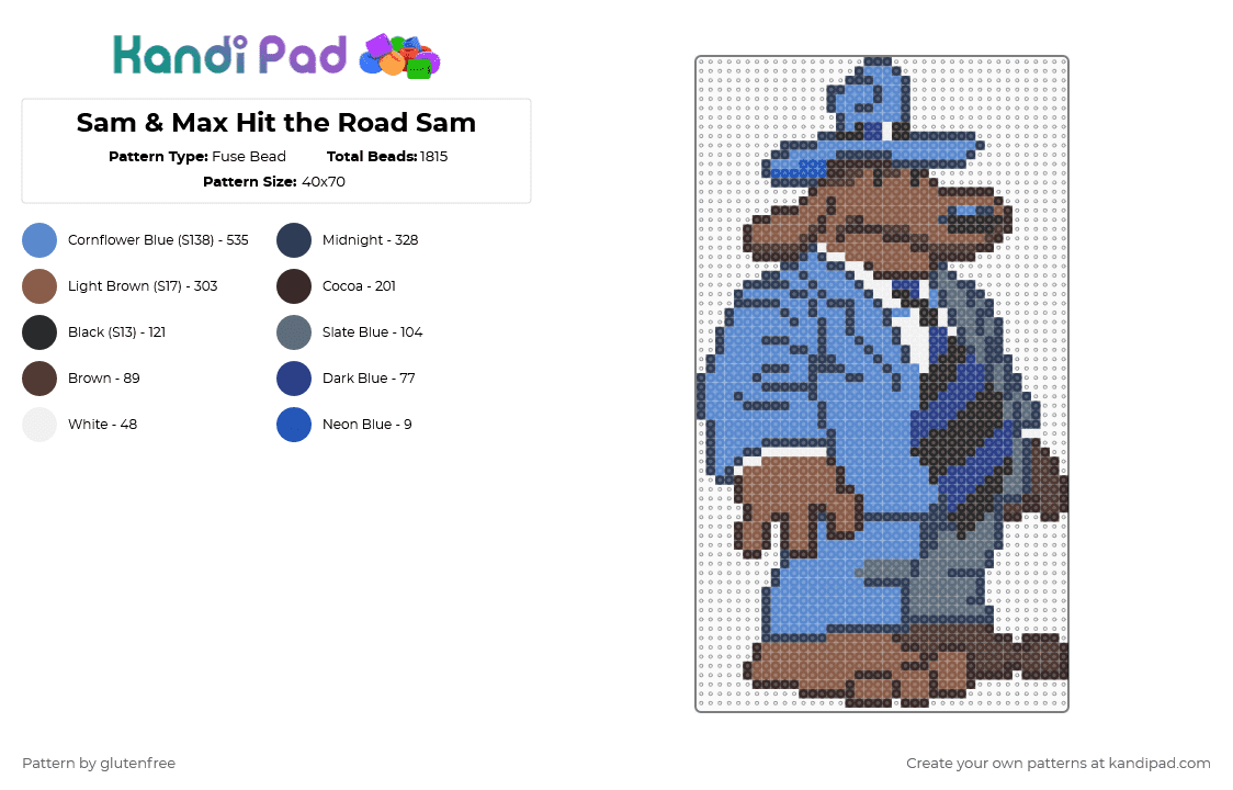 Sam & Max Hit the Road Sam - Fuse Bead Pattern by glutenfree on Kandi Pad - purple,blue,video games,sam and max,sprite,animal,dog,sam