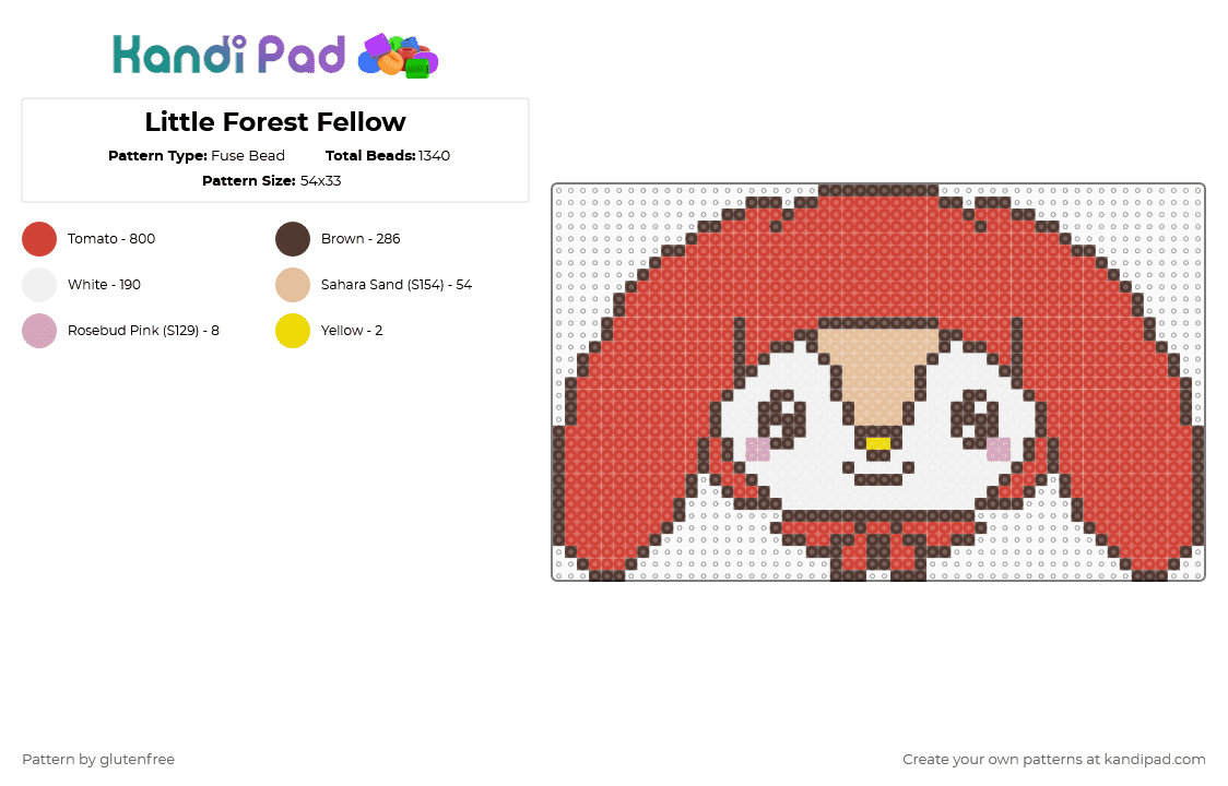 Little Forest Fellow - Fuse Bead Pattern by glutenfree on Kandi Pad - brown,red,sanrio,animal,bunny,little forest fellow,kawaii,cute,cartoon,anime