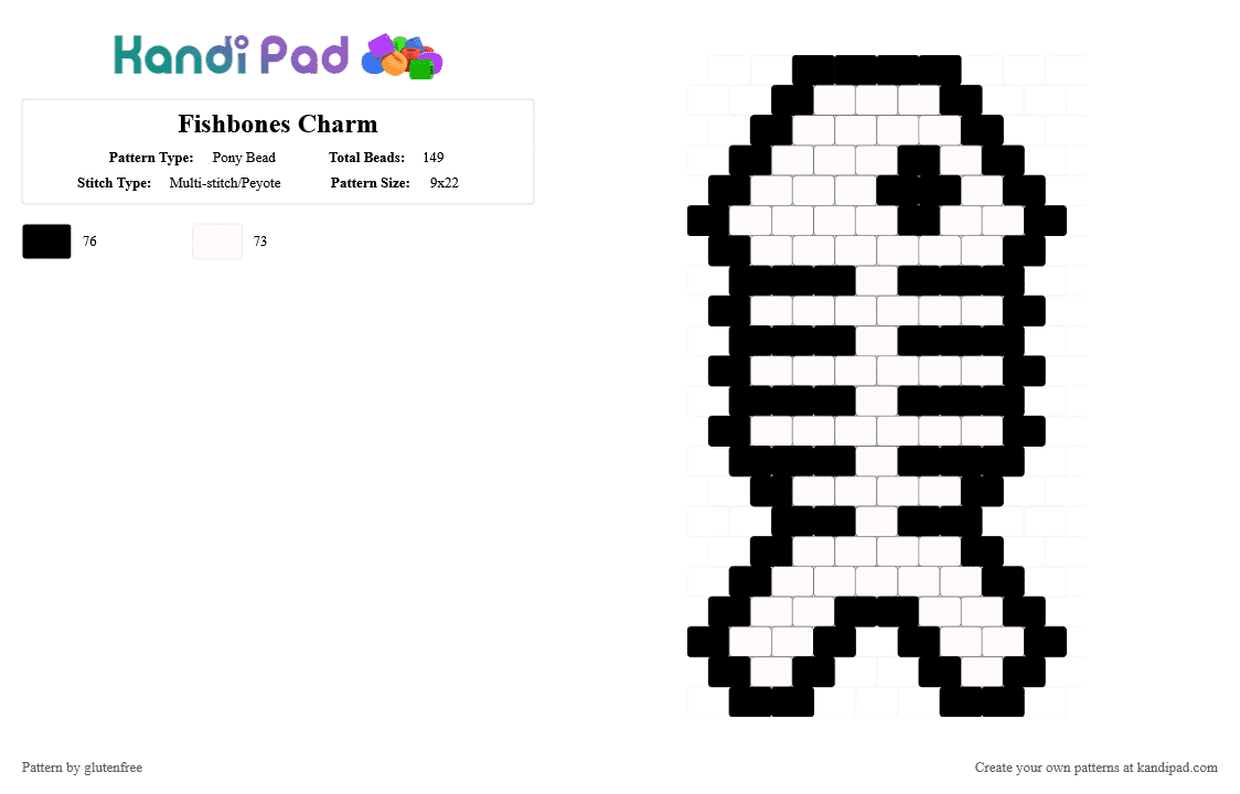 Fishbones Charm - Pony Bead Pattern by glutenfree on Kandi Pad - black,white,cotdfishing,skeleton,bones,fish