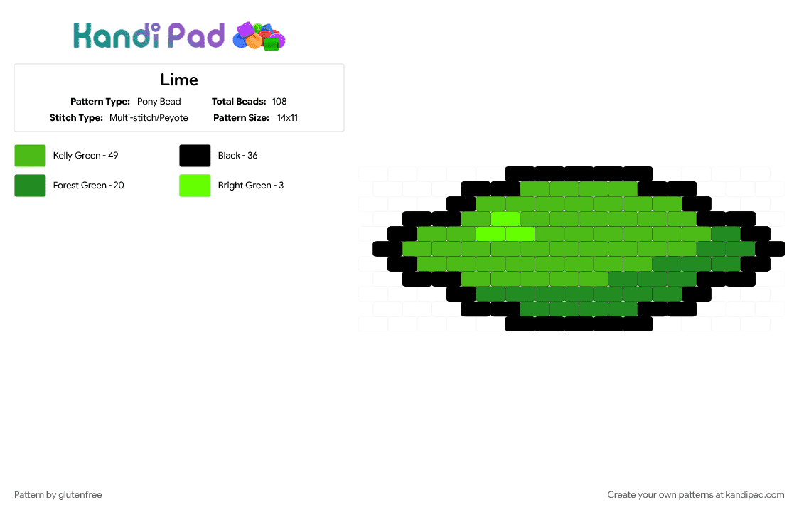 Lime - Pony Bead Pattern by glutenfree on Kandi Pad - black, charm, citrus, cotdfruit, food, fruit, green, lime