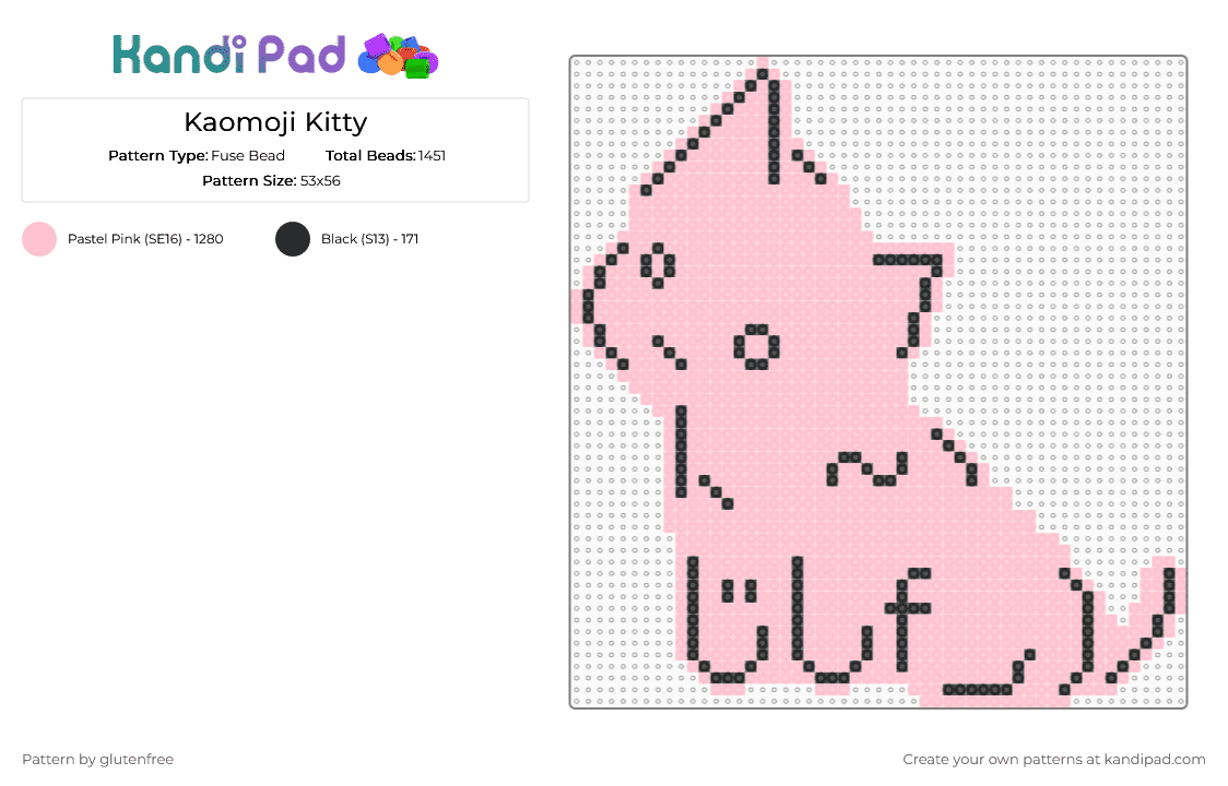 Kaomoji Kitty - Fuse Bead Pattern by glutenfree on Kandi Pad - pink,kaomoji,cat,kawaii,cute,animal