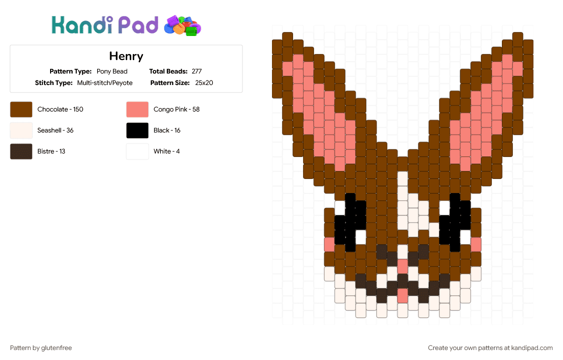 Henry - Pony Bead Pattern by glutenfree on Kandi Pad - animal, brown, bunny, cute, kawaii, orange, rabbit