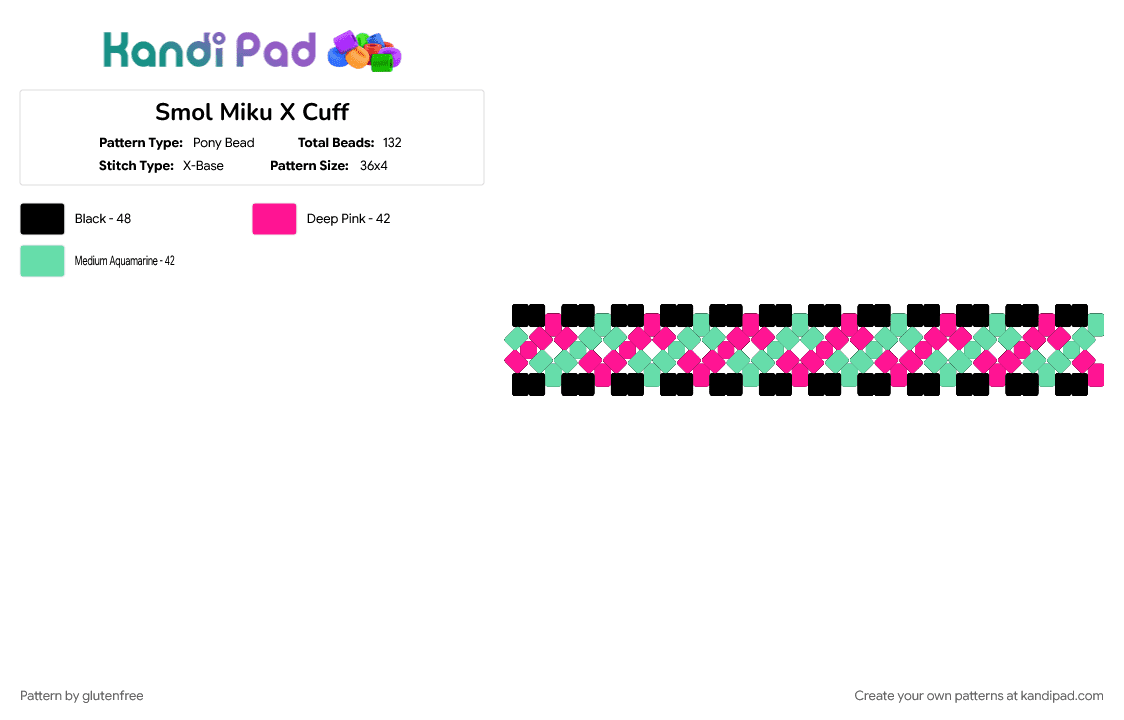 Smol Miku X Cuff - Pony Bead Pattern by glutenfree on Kandi Pad - anime, hatsune miku, miku, music, pink, teal, vocaloid