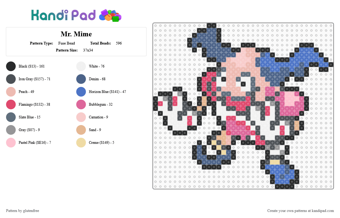 Mr. Mime - Fuse Bead Pattern by glutenfree on Kandi Pad - blue,beige,purple,pokemon,mr mime,sword and shield,pokemon sword and shield
