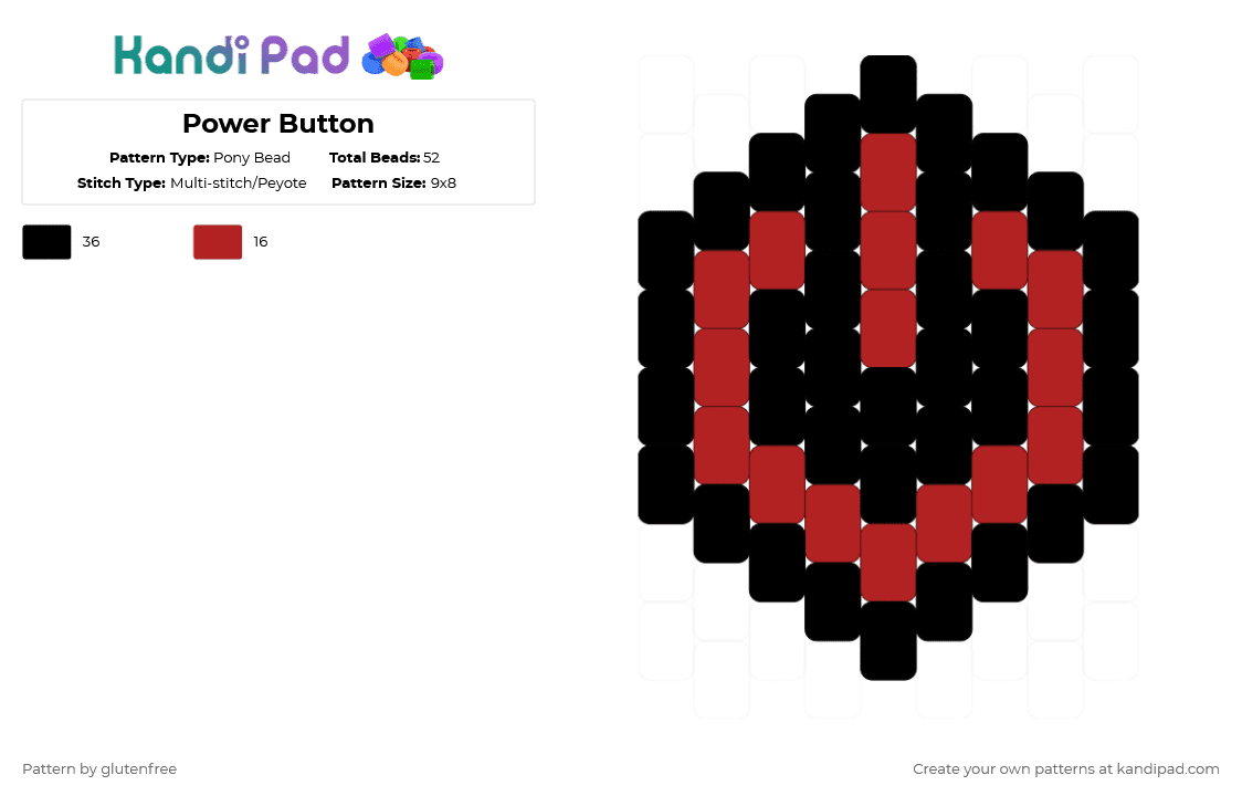 Power Button - Pony Bead Pattern by glutenfree on Kandi Pad - red,black,cotdbuttons,power,computer,cyber