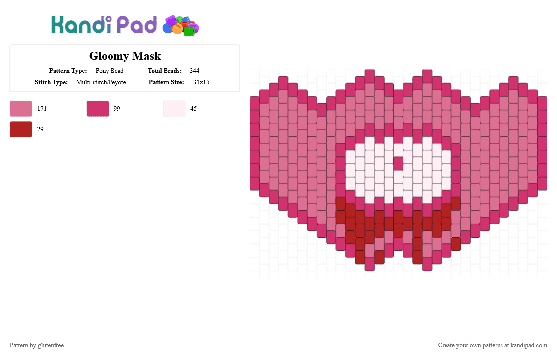 Gloomy Mask - Pony Bead Pattern by glutenfree on Kandi Pad - animal, bear, cute, gloomy, gloomy bear, kawaii, mask, pink