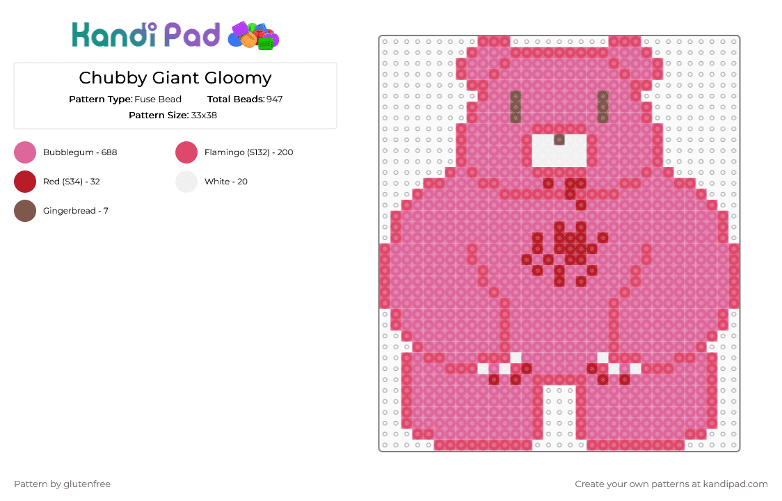 Chubby Giant Gloomy - Fuse Bead Pattern by glutenfree on Kandi Pad - pink,gloomy bear,gloomy,bear,kawaii,cute,animal