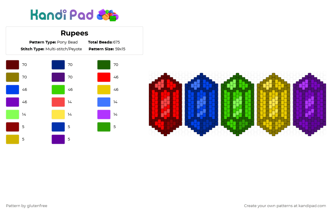 Rupees - Pony Bead Pattern by glutenfree on Kandi Pad - purple,green,cotdcrystals,gems,rupees,rupee,tloz,legend of zelda,zelda,video game