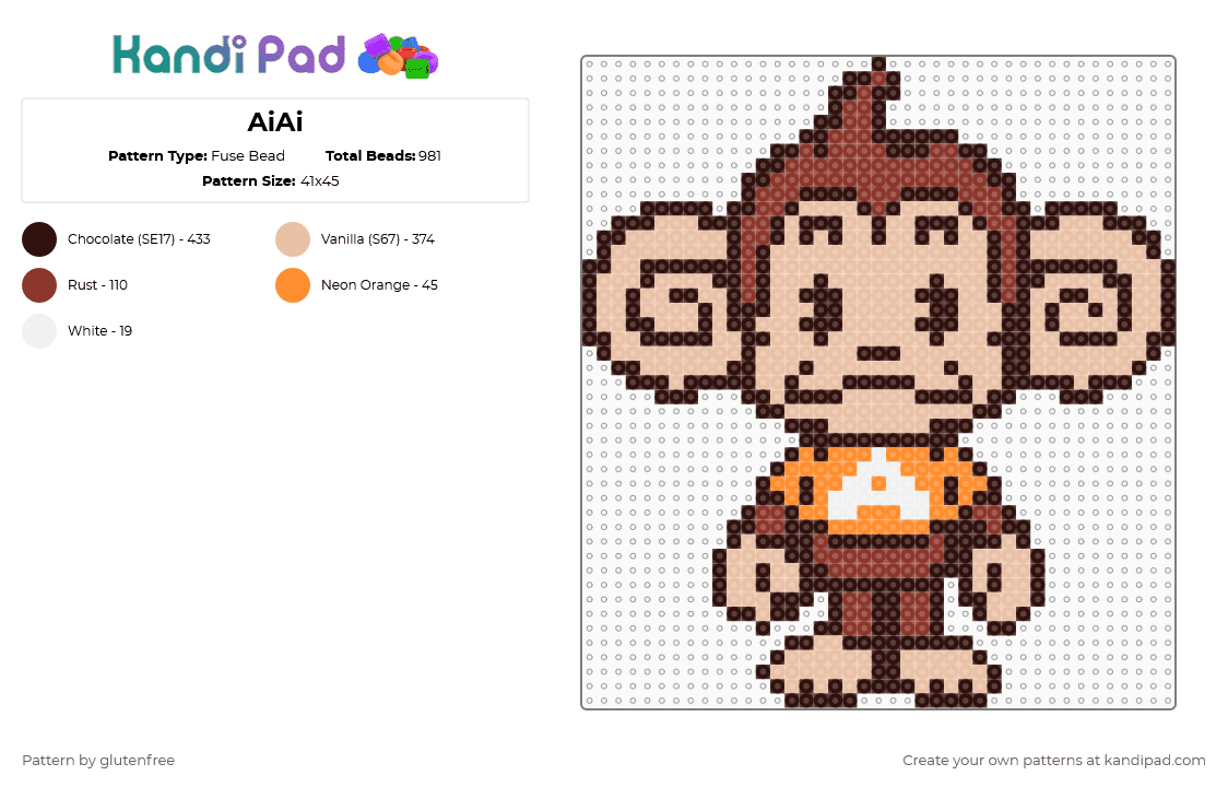 AiAi - Fuse Bead Pattern by glutenfree on Kandi Pad - brown,beige,monkey ball,aiai,monkey,animal,kawaii,cute,video games