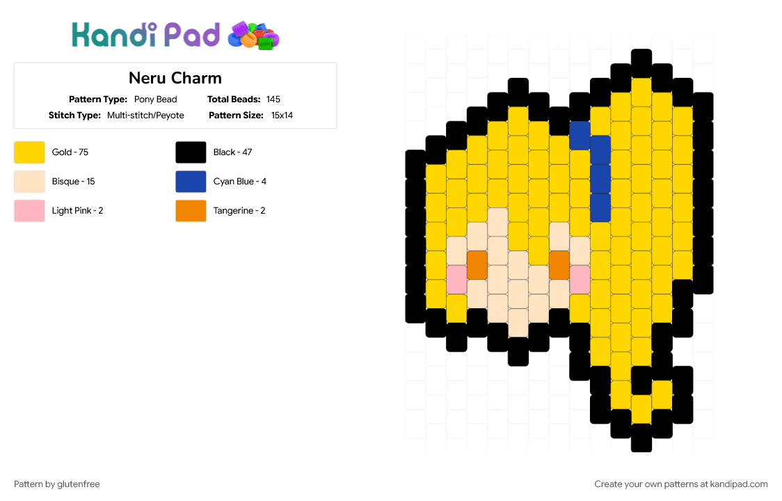 Neru Charm - Pony Bead Pattern by glutenfree on Kandi Pad - akita neru, anime, charm, music, neru, vocaloid, yellow