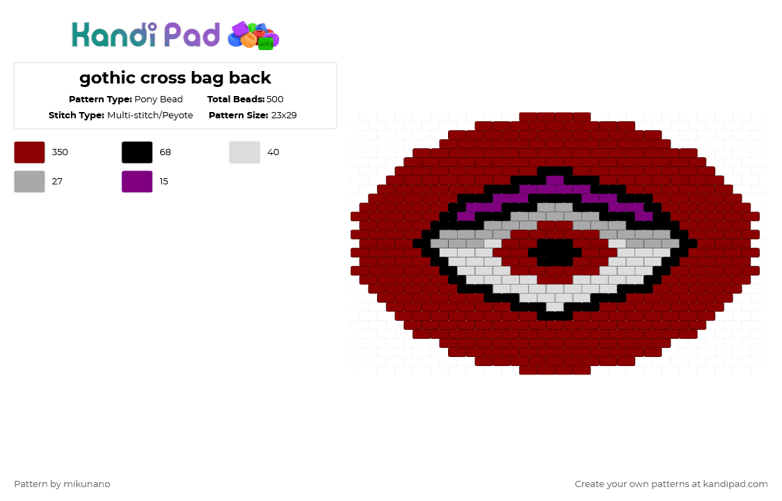 gothic cross bag back - Pony Bead Pattern by glutenfree on Kandi Pad - red