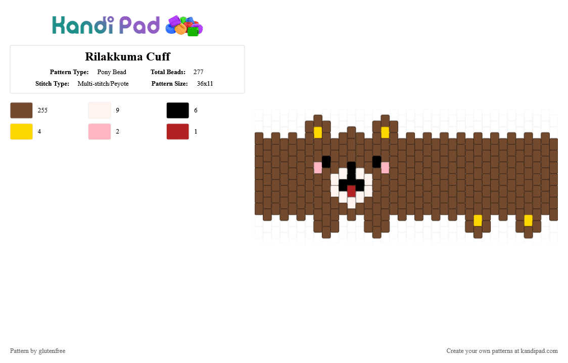 Rilakkuma Cuff - Pony Bead Pattern by glutenfree on Kandi Pad - brown,rilakkuma,kawaii,animal,bear,cute