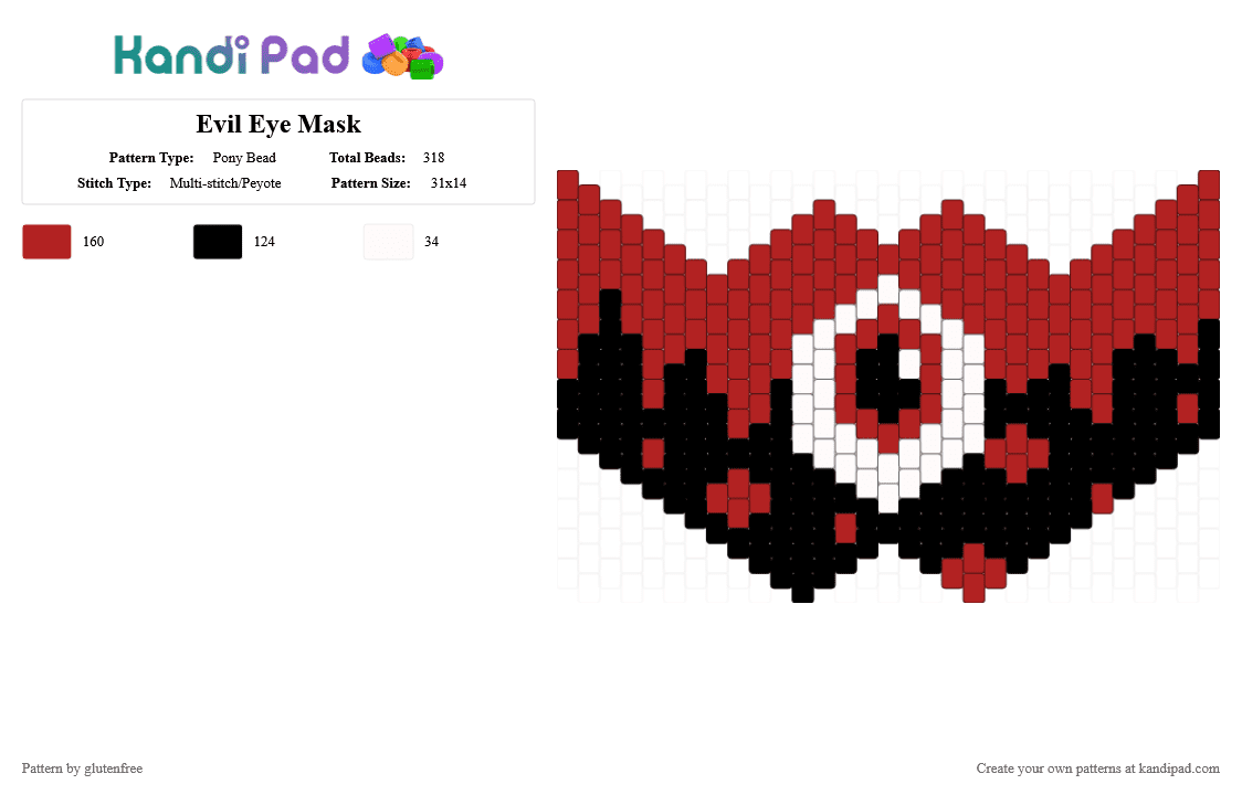 Evil Eye Mask - Pony Bead Pattern by glutenfree on Kandi Pad - red,mask,face mask,blood,eye,evil,emo,goth