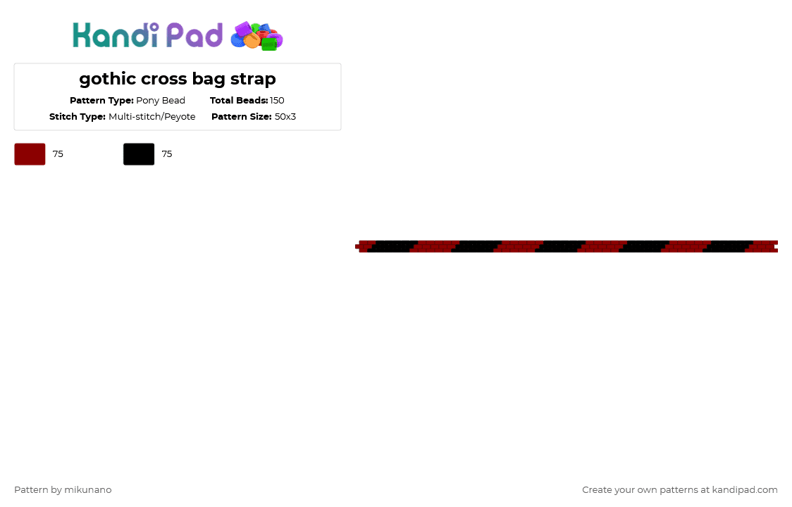 gothic cross bag strap - Pony Bead Pattern by glutenfree on Kandi Pad - red,black