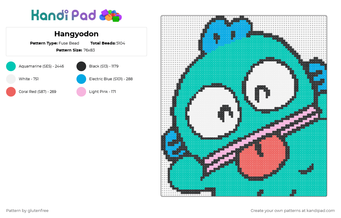 Hangyodon - Fuse Bead Pattern by glutenfree on Kandi Pad - teal,hangyodon,sanrio,cute,kawaii,animal