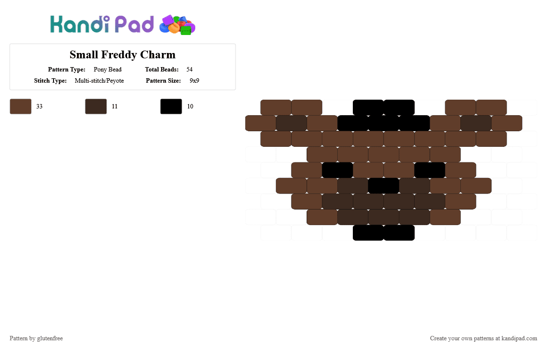 Small Freddy Charm - Pony Bead Pattern by glutenfree on Kandi Pad - brown,fnaf,five nights at freddys,freddy,horror