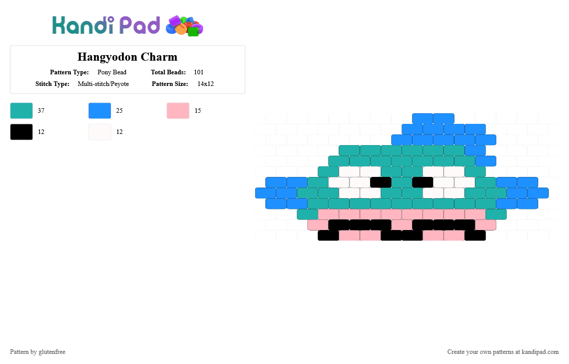 Hangyodon Charm - Pony Bead Pattern by glutenfree on Kandi Pad - teal,light blue,cotdfishing,sanrio,hangyodon,fish,kawaii,cute