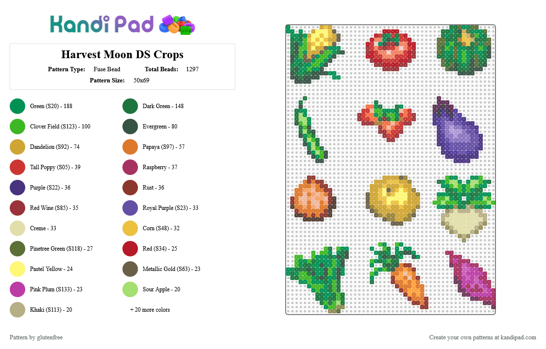 Harvest Moon DS Crops - Fuse Bead Pattern by glutenfree on Kandi Pad - green,yellow,pink,colorful,video games,food,harvest moon,ds,nintendo ds