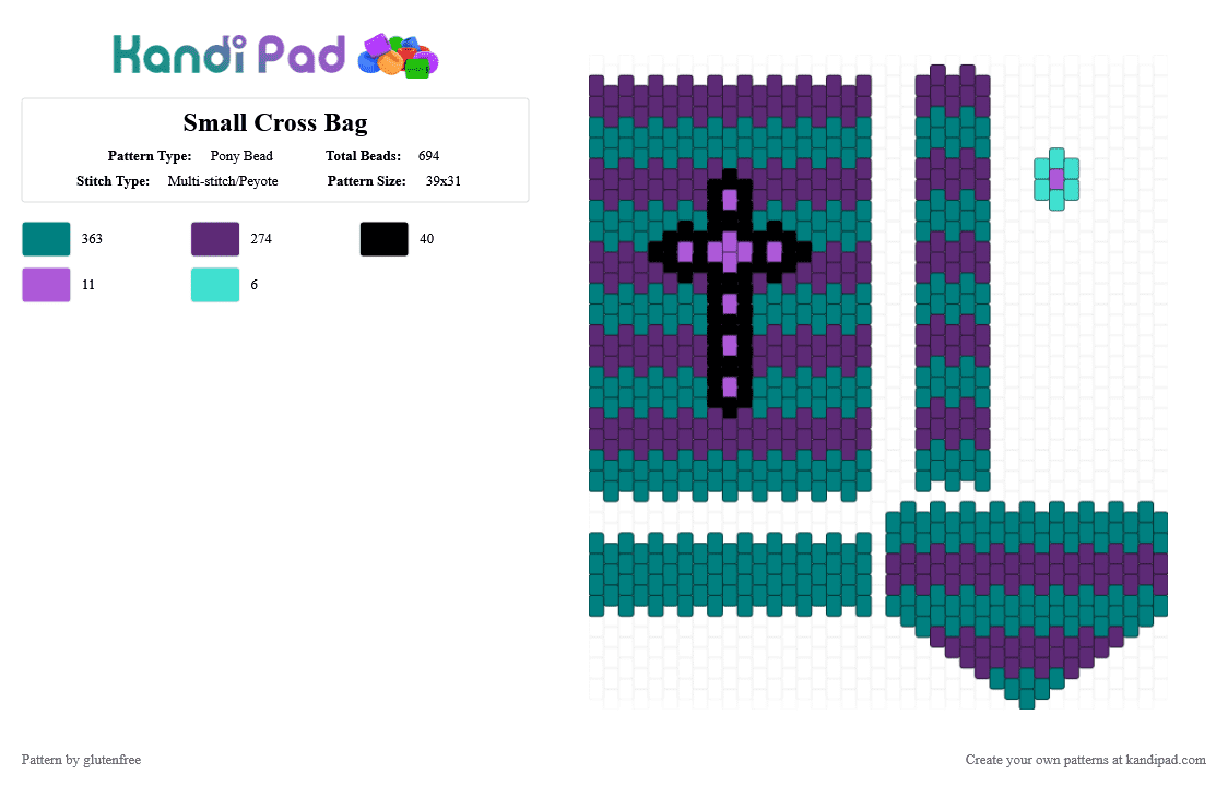 Small Cross Bag - Pony Bead Pattern by glutenfree on Kandi Pad - bag, cross, gothic, purple, teal