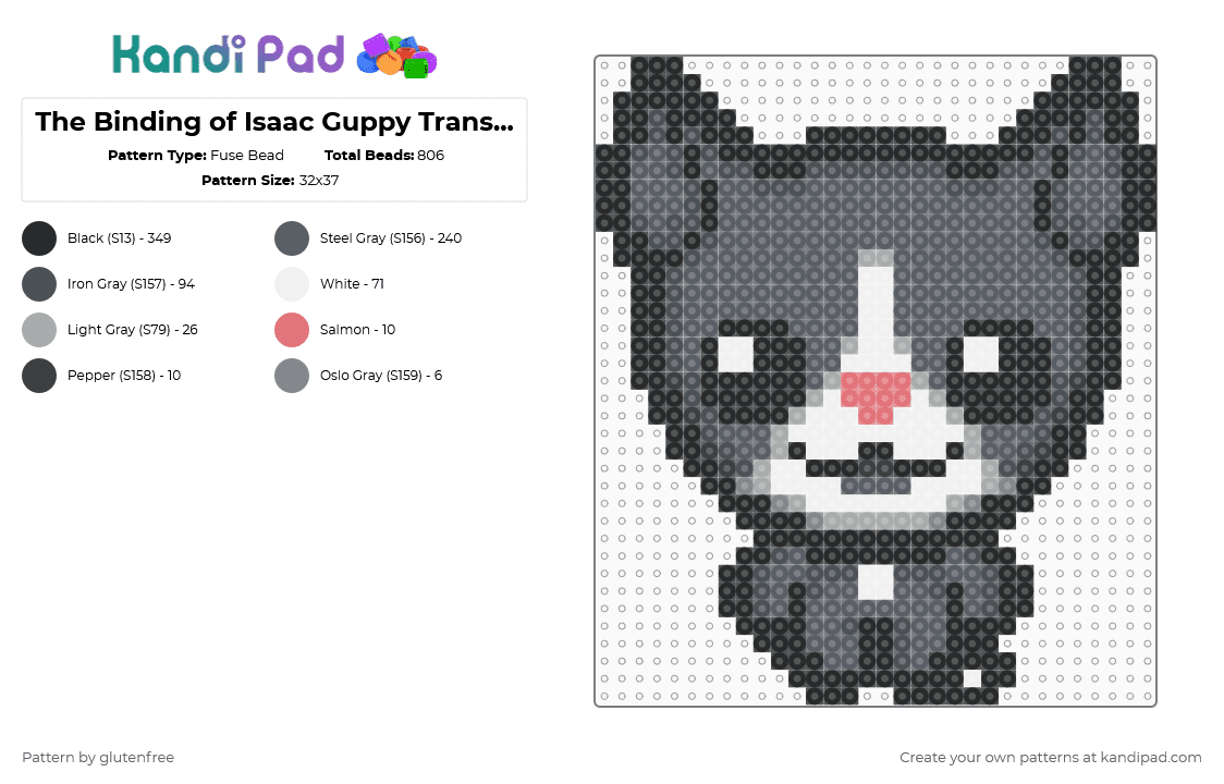 The Binding of Isaac Guppy Transformation - Fuse Bead Pattern by glutenfree on Kandi Pad - gray,tboi,the binding of isaac,guppy,animal,cat,video games