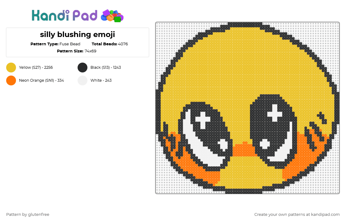 silly blushing emoji - Fuse Bead Pattern by glutenfree on Kandi Pad - yellow,emoji,face,blush,shy,kawaii,cute