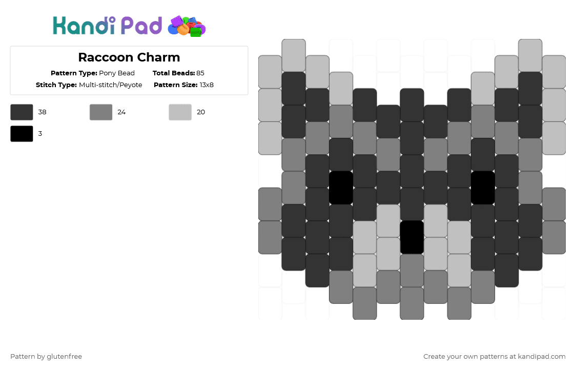 Raccoon Charm - Pony Bead Pattern by glutenfree on Kandi Pad - beige,gray,cotdraccoons