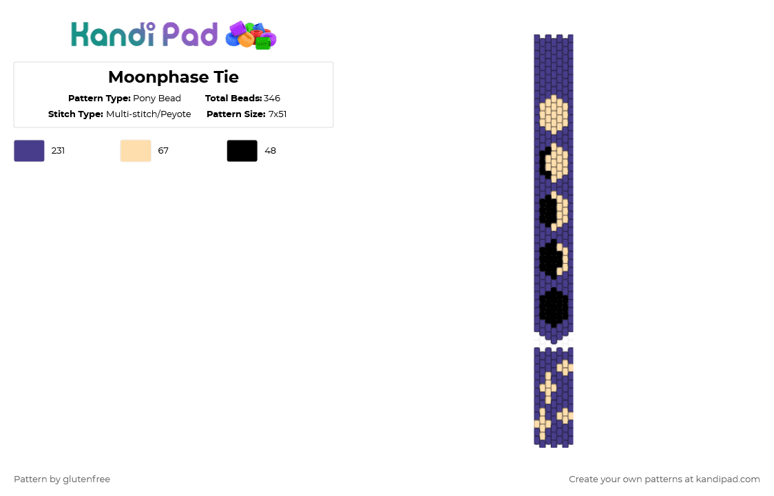 Moonphase Tie - Pony Bead Pattern by glutenfree on Kandi Pad - purple,tie,moon,astrology,witchy