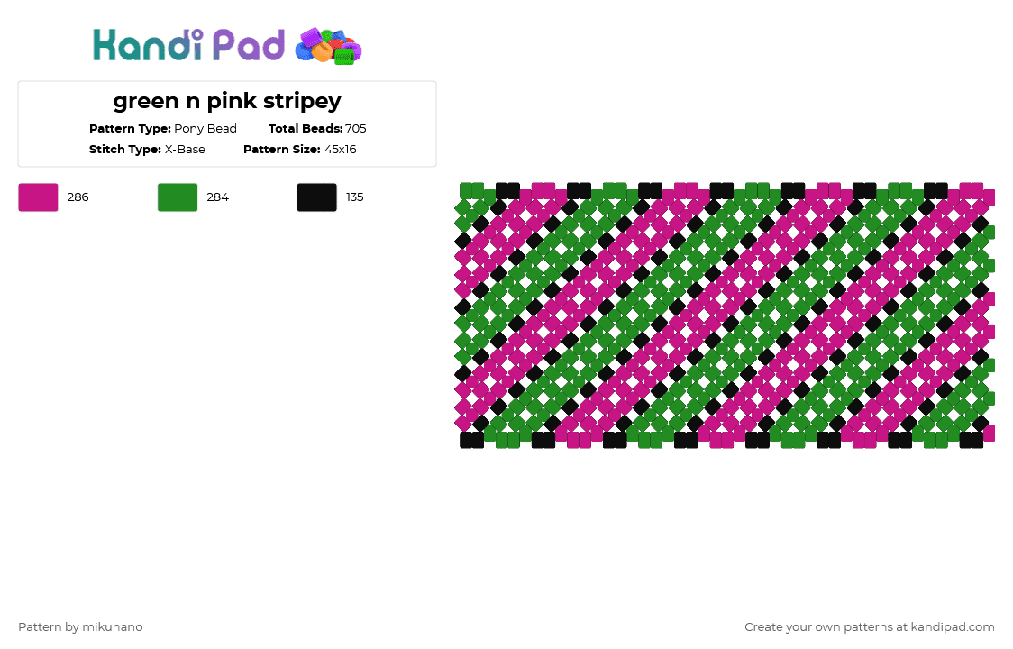 green n pink stripey - Pony Bead Pattern by glutenfree on Kandi Pad - green,pink