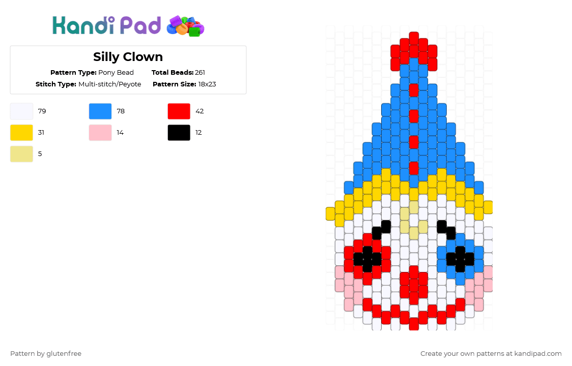 Silly Clown - Pony Bead Pattern by glutenfree on Kandi Pad - red,light blue,cotdaprilfoolsday2026,clown,kawaii,cute