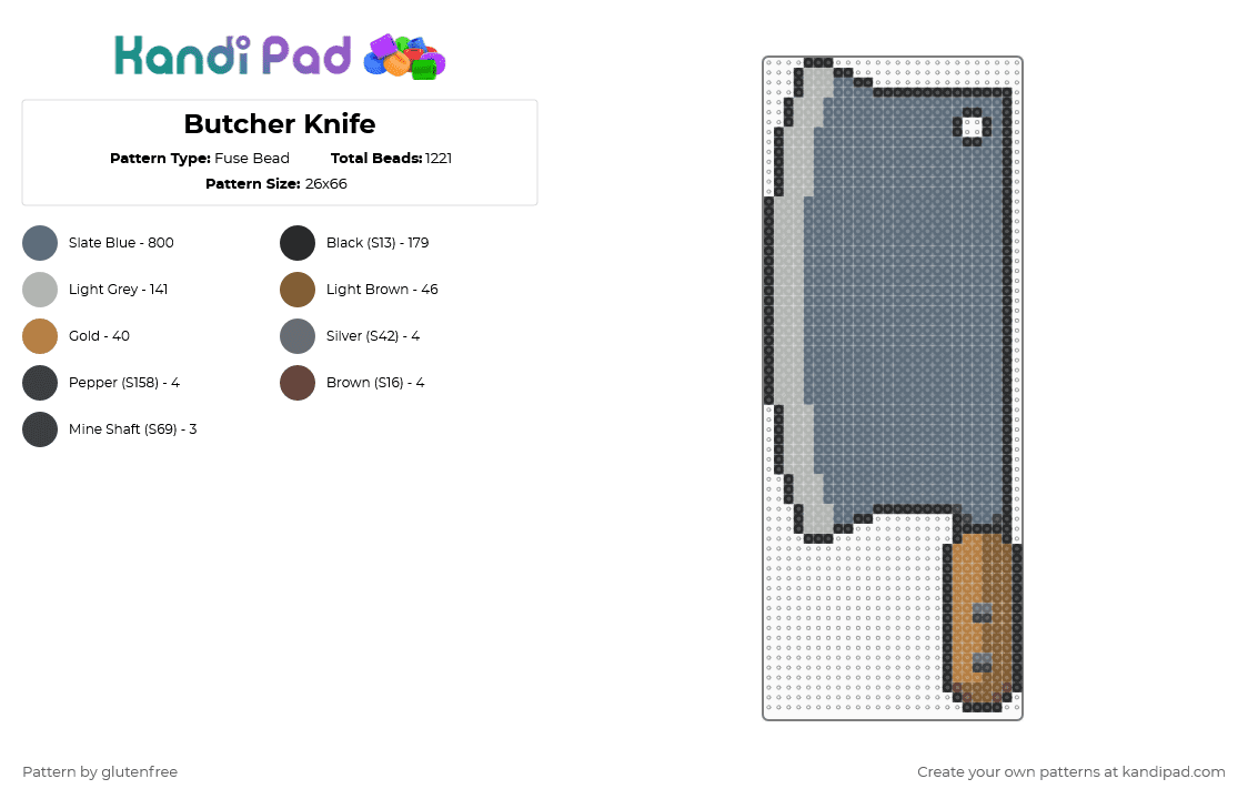 Butcher Knife - Fuse Bead Pattern by glutenfree on Kandi Pad - blade, butcher knife, cotdkitchen, cutlery, gray, knife